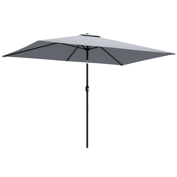 3x2m Garden Parasol, Parasol Umbrella with Crank Handle, Tilt Function, Polyester Canopy, Outdoor Table Umbrella for Patio, Garden, Light Grey