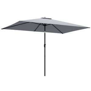 3x2m Garden Parasol, Parasol Umbrella with Crank Handle, Tilt Function, Polyester Canopy, Outdoor Table Umbrella for Patio, Garden, Light Grey