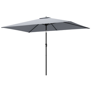 3x2m Garden Parasol, Parasol Umbrella with Crank Handle, Tilt Function, Polyester Canopy, Outdoor Table Umbrella for Patio, Garden, Light Grey