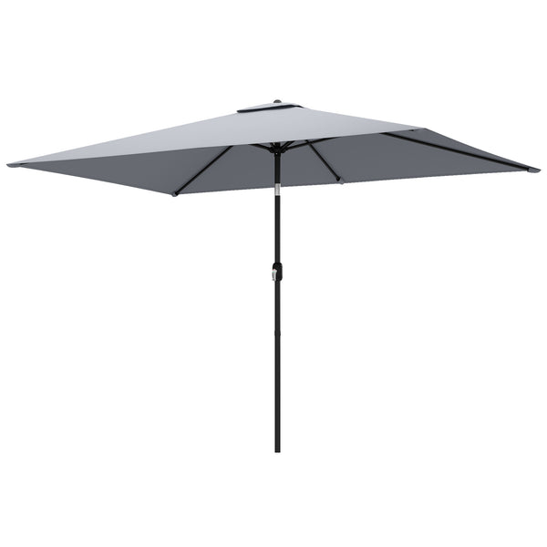 3x2m Garden Parasol, Parasol Umbrella with Crank Handle, Tilt Function, Polyester Canopy, Outdoor Table Umbrella for Patio, Garden, Light Grey