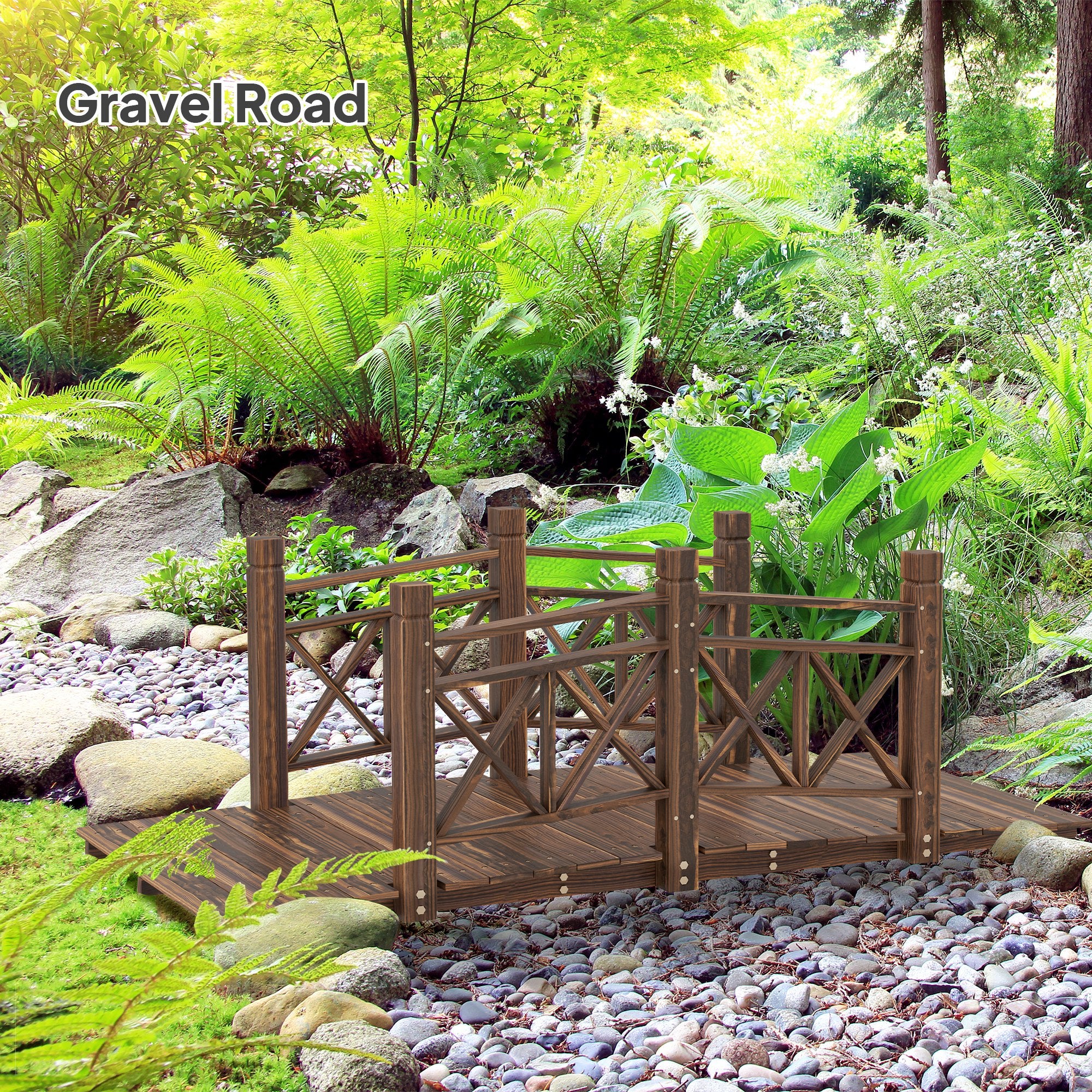 Outsunny 5' Wooden Garden Bridge with Safety Rails, Perfect
