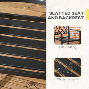 2 Pieces Patio Dining Chairs with Floral Patterns Backrest, Stackable Design Outdoor Armchair for 2 with Slatted Seat, for Balcony, Deck, Lawn, Black