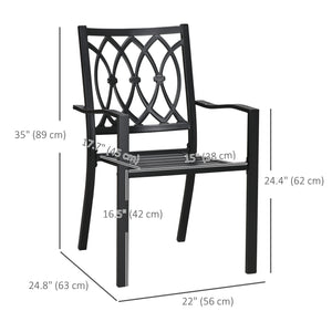 2 Pieces Patio Dining Chairs with Floral Patterns Backrest, Stackable Design Outdoor Armchair for 2 with Slatted Seat, for Balcony, Deck, Lawn, Black