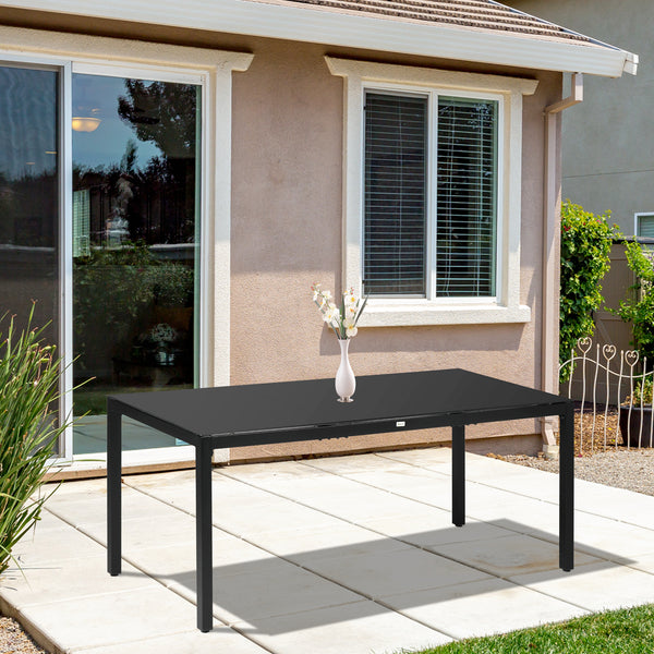 Rectangular Outdoor Dining Table for 8 People with Tempered Glass Top and Aluminum Frame, Black 70.9" x 31.5" x 28.3"