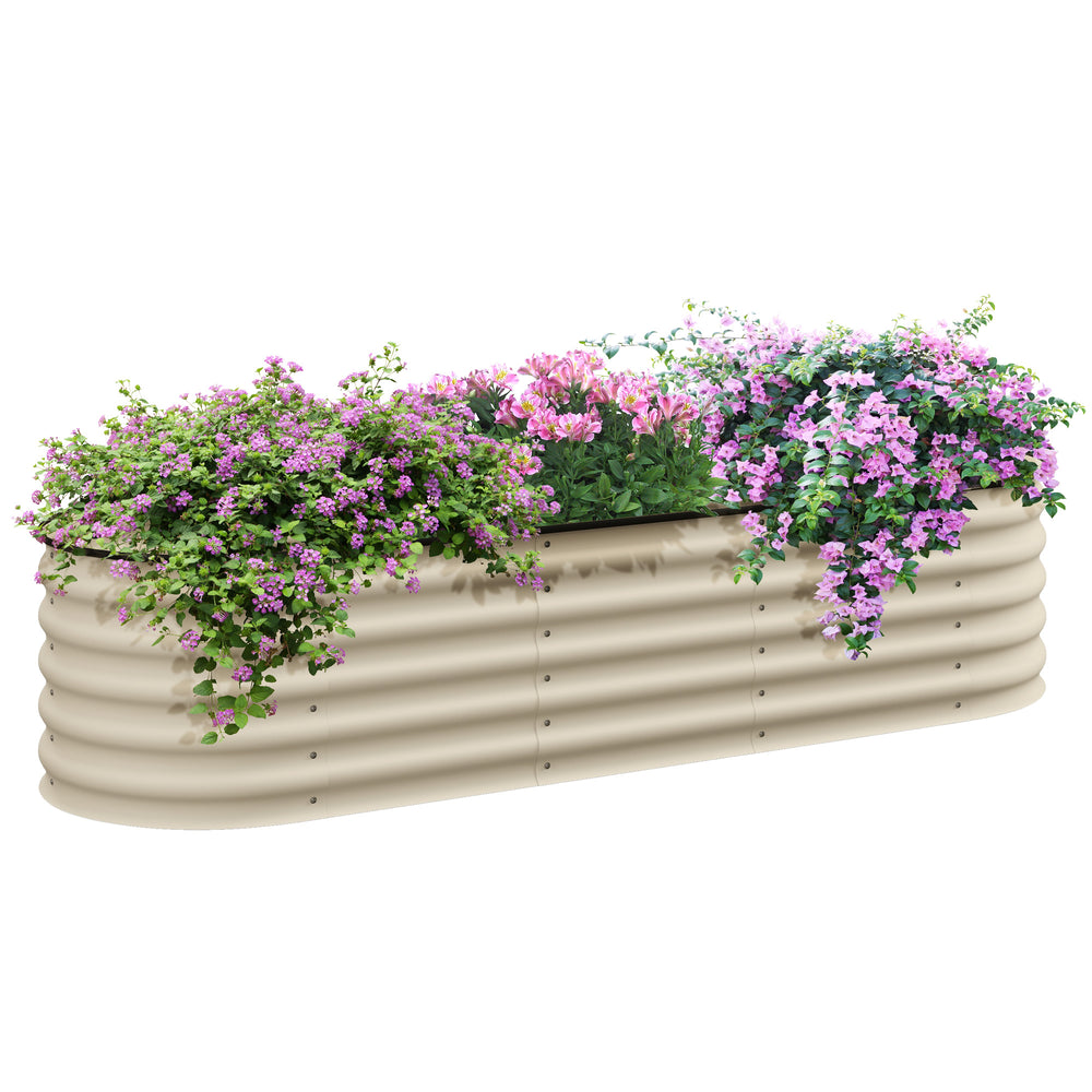 Outsunny 6.5' x 2' x 1.4' Galvanized Raised Garden Bed Kit, Outdoor Metal Elevated Planter Box with Safety Edging, Easy DIY Stock Tank for Growing Flowers, Herbs & Vegetables, Cream