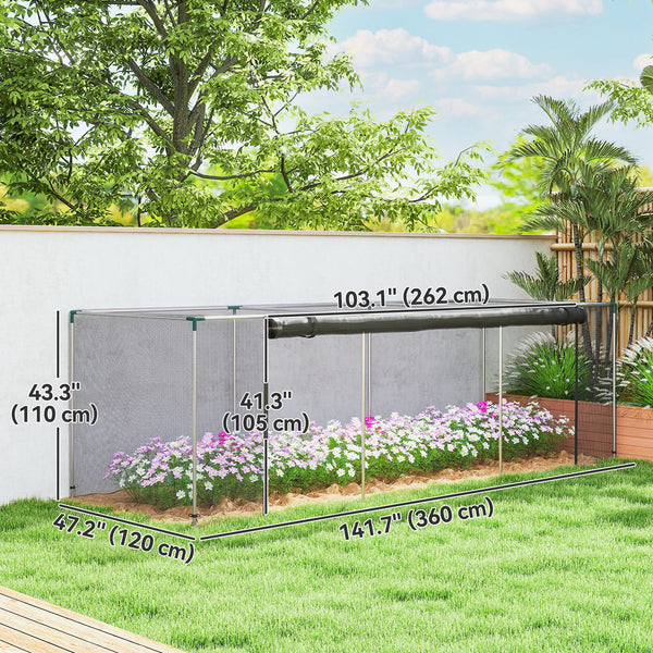 12' x 4' Crop Cage, Plant Protection Tent with Zippered Door and Galvanized Steel Frame, Fruit Cage Netting Cover for Garden, Yard, Lawn, Black