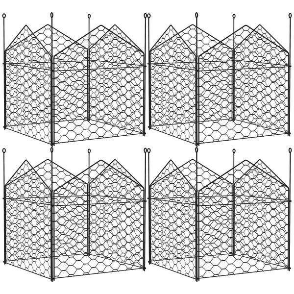 Outsunny Garden Chicken Wire Cloche, 12" x 14" Plant Protectors from Animals, 4 Pack Metal Crop Cages to Keep Animals Out, Black