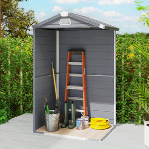 4.4' x 3.3' Garden Storage Shed, Outdoor Storage Patio Shed with Aluminum Frame, Galvanized Foundation Kit, Latched Door, Air Vents, Window for Backyard, Lawn, Grey