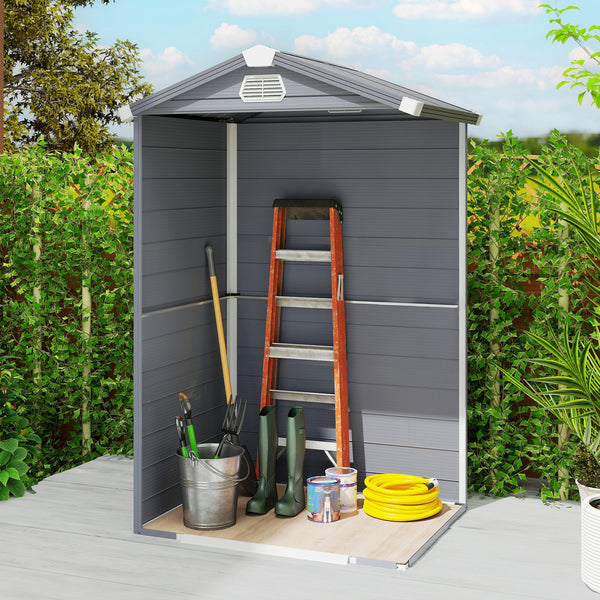 4.4' x 3.3' Garden Storage Shed, Outdoor Storage Patio Shed with Aluminum Frame, Galvanized Foundation Kit, Latched Door, Air Vents, Window for Backyard, Lawn, Grey