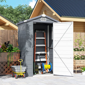 4.4' x 3.3' Garden Storage Shed, Outdoor Storage Patio Shed with Aluminum Frame, Galvanized Foundation Kit, Latched Door, Air Vents, Window for Backyard, Lawn, Grey