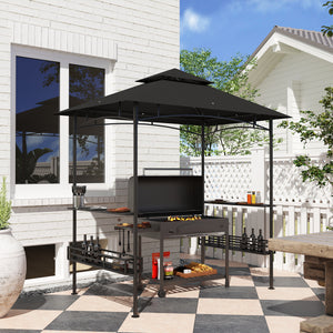 8' x 5' Grill Gazebo, 2-Tier Outdoor BBQ Gazebo with 2 Side Shelves, Storage Baskets and Ceiling Hook for Patio Deck Yard, Dark Gray