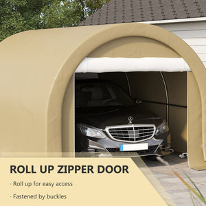 10' x 16' Carport, Heavy Duty Portable Garage / Storage Tent with Large Zippered Door, Anti-UV PE Canopy Cover for Car, Boat, Motorcycle, Bike, Garden Tools, Beige