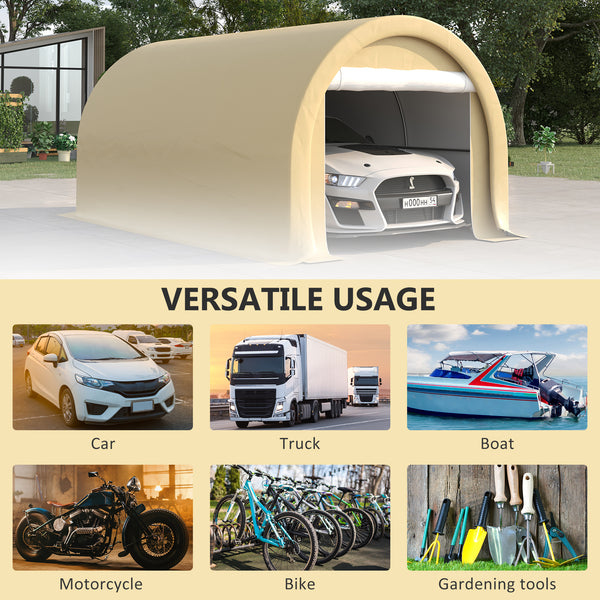 10' x 16' Carport, Heavy Duty Portable Garage / Storage Tent with Large Zippered Door, Anti-UV PE Canopy Cover for Car, Boat, Motorcycle, Bike, Garden Tools, Beige