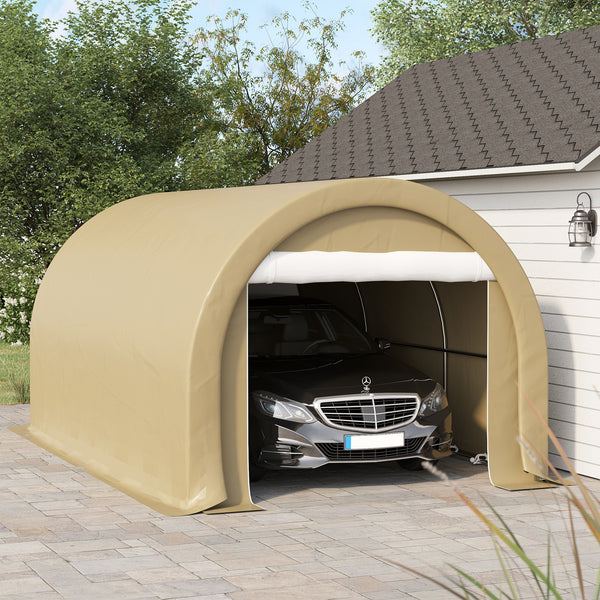 10' x 16' Carport, Heavy Duty Portable Garage / Storage Tent with Large Zippered Door, Anti-UV PE Canopy Cover for Car, Boat, Motorcycle, Bike, Garden Tools, Beige