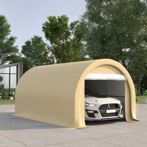 10' x 16' Carport, Heavy Duty Portable Garage / Storage Tent with Large Zippered Door, Anti-UV PE Canopy Cover for Car, Boat, Motorcycle, Bike, Garden Tools, Beige