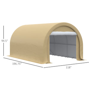 Outsunny 10' x 16' Carport, Heavy Duty Portable Garage Storage Tent with Large Zippered Door, Anti-UV PE Canopy Cover for Car, Truck, Boat, Motorcycle, Bike, Garden Tools, Outdoor Work, Beige