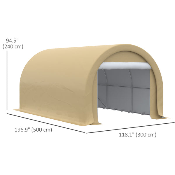 10' x 16' Carport, Heavy Duty Portable Garage / Storage Tent with Large Zippered Door, Anti-UV PE Canopy Cover for Car, Boat, Motorcycle, Bike, Garden Tools, Beige