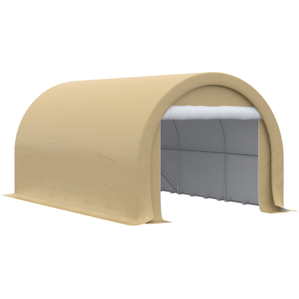 10' x 16' Carport, Heavy Duty Portable Garage / Storage Tent with Large Zippered Door, Anti-UV PE Canopy Cover for Car, Boat, Motorcycle, Bike, Garden Tools, Beige