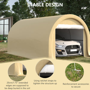 10' x 16' Carport, Heavy Duty Portable Garage / Storage Tent with Large Zippered Door, Anti-UV PE Canopy Cover for Car, Boat, Motorcycle, Bike, Garden Tools, Beige