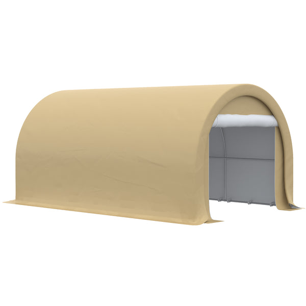 Outsunny 10' x 16' Carport, Heavy Duty Portable Garage Storage Tent with Large Zippered Door, Anti-UV PE Canopy Cover for Car, Truck, Boat, Motorcycle, Bike, Garden Tools, Outdoor Work, Beige