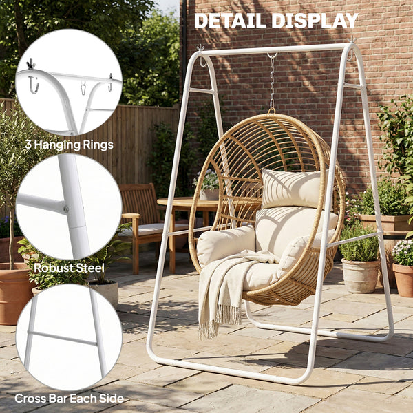 Hammock Chair Stand Only, Hanging Chair Stand, Heavy Duty Solid Steel A-Frame Construction for Hanging Hammock, Max Load 330 LBS Air Porch Swing for Indoor Outdoor, White