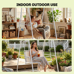 Hammock Chair Stand Only, Hanging Chair Stand, Heavy Duty Solid Steel A-Frame Construction for Hanging Hammock, Max Load 330 LBS Air Porch Swing for Indoor Outdoor, White