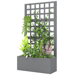 Galvanized Raised Garden Bed with Trellis, Metal Planter Box with Drainage Holes, Outdoor Privacy Screen for Climbing Plants, Vegetable, Vines, 24" x 9" x 44.5", Gray