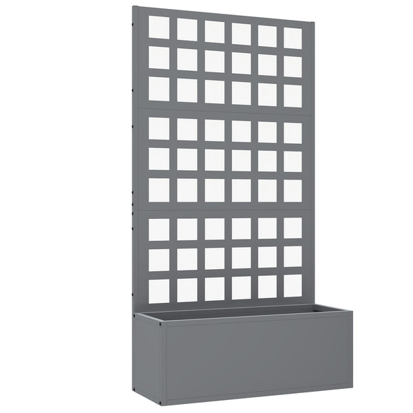 Galvanized Raised Garden Bed with Trellis, Metal Planter Box with Drainage Holes, Outdoor Privacy Screen for Climbing Plants, Vegetable, Vines, 24" x 9" x 44.5", Gray