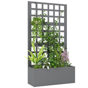 Galvanized Raised Garden Bed with Trellis, Metal Planter Box with Drainage Holes, Outdoor Privacy Screen for Climbing Plants, Vegetable, Vines, 24" x 9" x 44.5", Gray