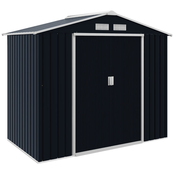 Outsunny 7' x 4' Outdoor Storage Shed, Garden Tool Metal Shed with Foundation Kit, Double Lockable Door, Air Vents and Sloping Roof, for Backyard, Patio, Lawn, Dark Gray