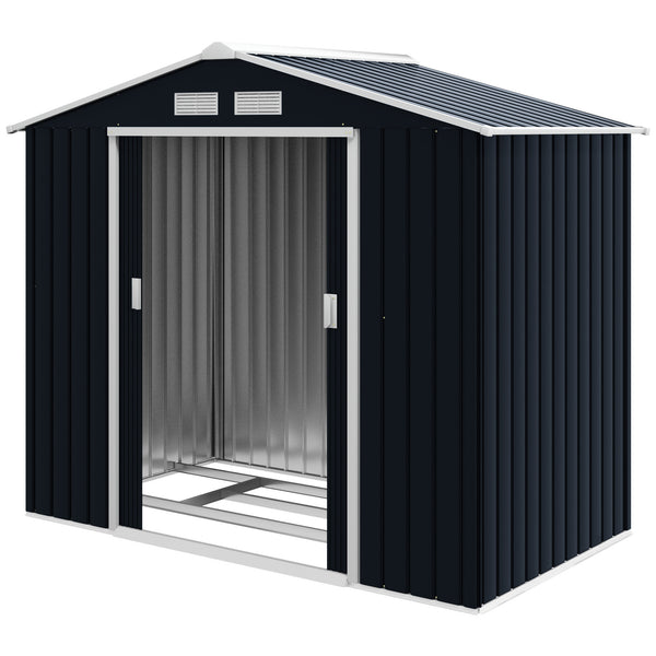 Outsunny 7' x 4' Outdoor Storage Shed, Garden Tool Metal Shed with Foundation Kit, Double Lockable Door, Air Vents and Sloping Roof, for Backyard, Patio, Lawn, Dark Gray