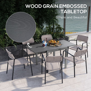 Garden Table, Extendable Outdoor Dining Table for 6 with Aluminium Frame, Steel Tabletop, Rectangle Patio Table for Balcony, Deck, Dark Grey with Wood-effect