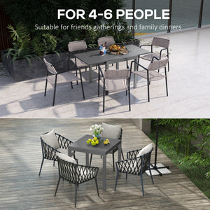 Garden Table, Extendable Outdoor Dining Table for 6 with Aluminium Frame, Steel Tabletop, Rectangle Patio Table for Balcony, Deck, Dark Grey with Wood-effect