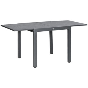 Garden Table, Extendable Outdoor Dining Table for 6 with Aluminium Frame, Steel Tabletop, Rectangle Patio Table for Balcony, Deck, Dark Grey with Wood-effect