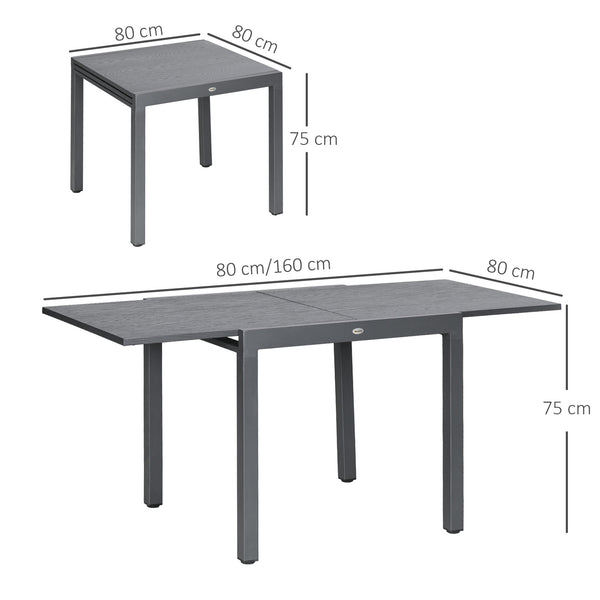 Garden Table, Extendable Outdoor Dining Table for 6 with Aluminium Frame, Steel Tabletop, Rectangle Patio Table for Balcony, Deck, Dark Grey with Wood-effect