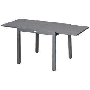 Garden Table, Extendable Outdoor Dining Table for 6 with Aluminium Frame, Steel Tabletop, Rectangle Patio Table for Balcony, Deck, Dark Grey with Wood-effect