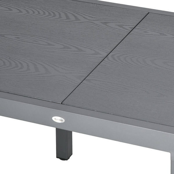 Garden Table, Extendable Outdoor Dining Table for 6 with Aluminium Frame, Steel Tabletop, Rectangle Patio Table for Balcony, Deck, Dark Grey with Wood-effect