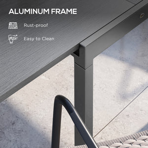 Garden Table, Extendable Outdoor Dining Table for 6 with Aluminium Frame, Steel Tabletop, Rectangle Patio Table for Balcony, Deck, Dark Grey with Wood-effect