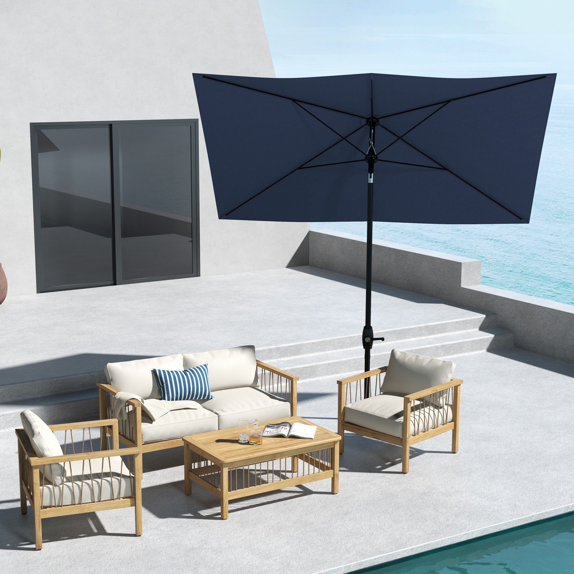 high quality rectangular patio umbrella that tilts Outsunny 6.6 x 10 ft Rectangular Market Umbrella Patio Outdoor Table Umbrellas with Crank & Push Button Tilt