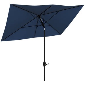 Outsunny 6.5' x 10' Rectangular Market Umbrella, Patio Outdoor Table Umbrella with Crank and Push Button Tilt, Blue