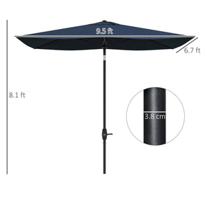 Outsunny 6.5' x 10' Rectangular Market Umbrella, Patio Outdoor Table Umbrella with Crank and Push Button Tilt, Blue