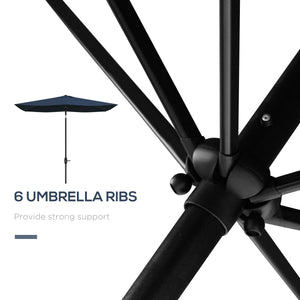 Outsunny 6.5' x 10' Rectangular Market Umbrella, Patio Outdoor Table Umbrella with Crank and Push Button Tilt, Blue