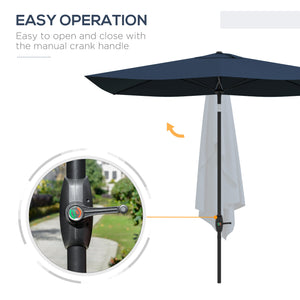 Outsunny 6.5' x 10' Rectangular Market Umbrella, Patio Outdoor Table Umbrella with Crank and Push Button Tilt, Blue