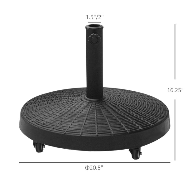 Outsunny 50 lbs. Umbrella Base, 20.5", Round Heavy Duty Umbrella Stand with Wheels for 1.5" or 2" Umbrella Poles, Patio Market Stand for Outdoor, Lawn, Deck, Poolside, Black