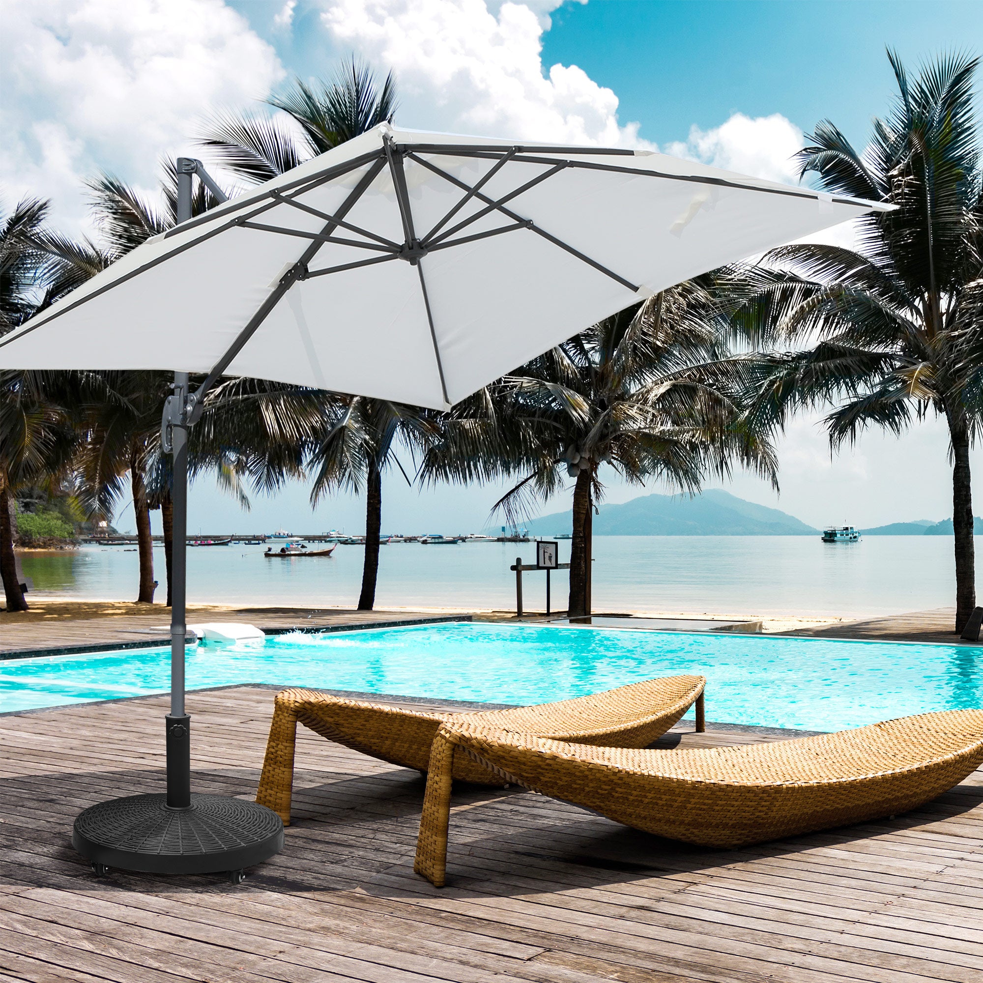 heavy patio umbrella base with wheels Outsunny Umbrella Base: 50 lb, Heavy-Duty Stand for 1.5/2 Inch Poles, Ideal for Outdoor Deck Shading