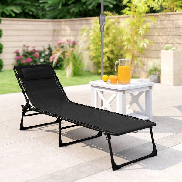 Folding Chaise Lounge Chair, Patio Sun Tanning Chair, Outdoor Chaise Lounger with 4-Position Reclining Back, Breathable Mesh Seat for Beach, Poolside, Yard, Black