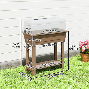 41L Self Watering Raised Garden Bed with Ventilation Transparent Lid Greenhouse, Storage Shelf, Planter Box with Water Level Indicator, 29.5" x 14.2" x 36.2", Brown