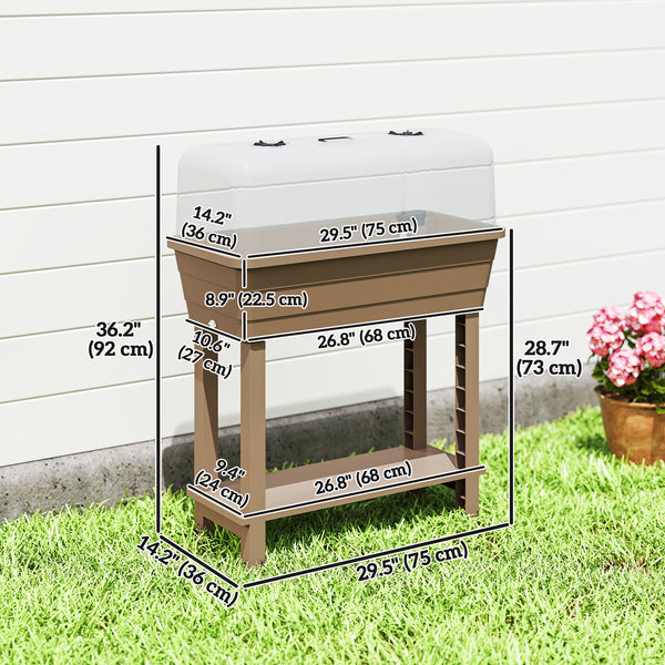 41L Self Watering Raised Garden Bed with Ventilation Transparent Lid Greenhouse, Storage Shelf, Planter Box with Water Level Indicator, 29.5" x 14.2" x 36.2", Brown