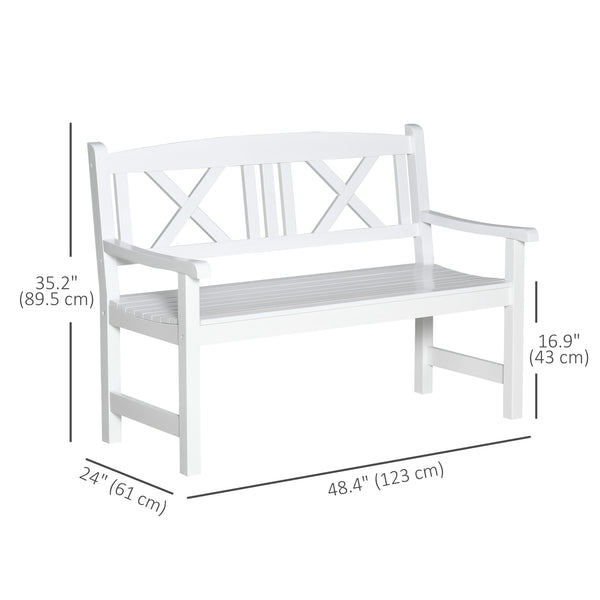 2-Seater Wooden Garden Bench, 4FT Outdoor Patio Loveseat with Unique X-Shape Back for Yard, Lawn, Porch, White