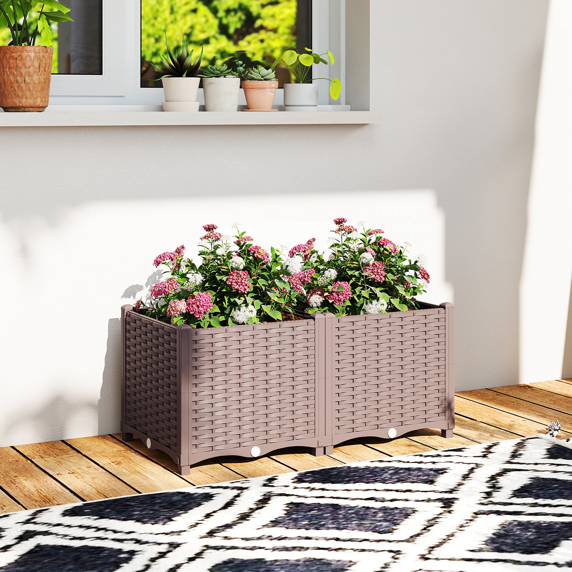 plastic planter boxes with legs Outsunny Self Watering Plastic Raised Garden Bed with Legs, 80 x 40 x 37 cm